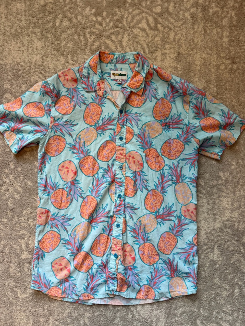 Tipsy Elves Pina Colada Print Short-Sleeve Shirt - Light Blue